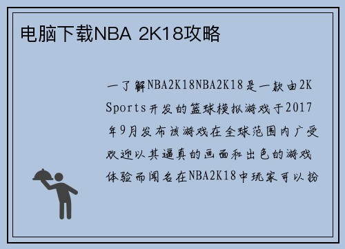 电脑下载NBA 2K18攻略