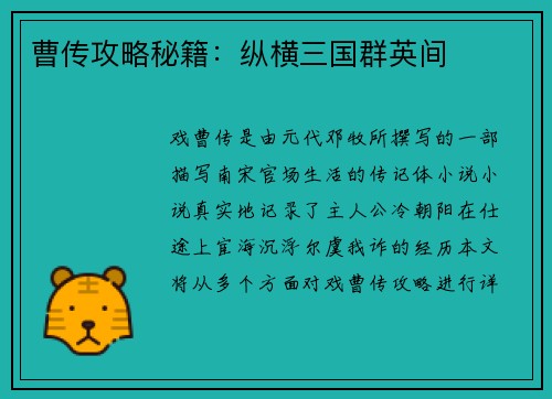 曹传攻略秘籍：纵横三国群英间